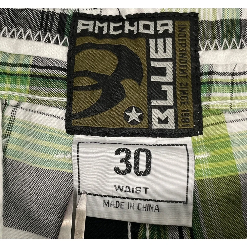 Vintage Anchor Blue Men's Size 30 Green Chino Plaid Mid Rise Shorts With Pockets